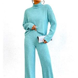 NWOT aqua ribbed loungewear set